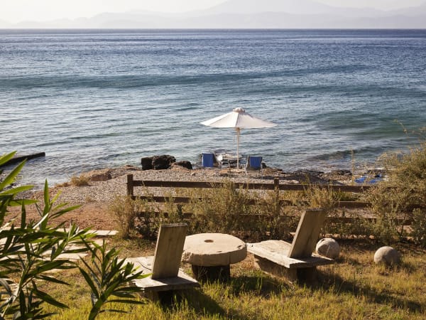 Views over the garden and the sea from the terrace on the first floor.